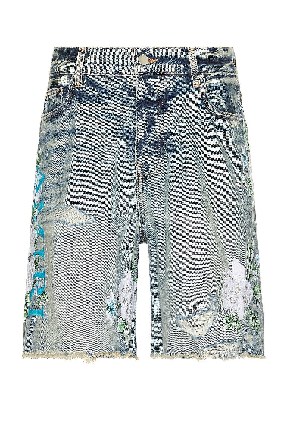 

Шорты Amiri Floral Logo Denim, цвет Vintage Indigo