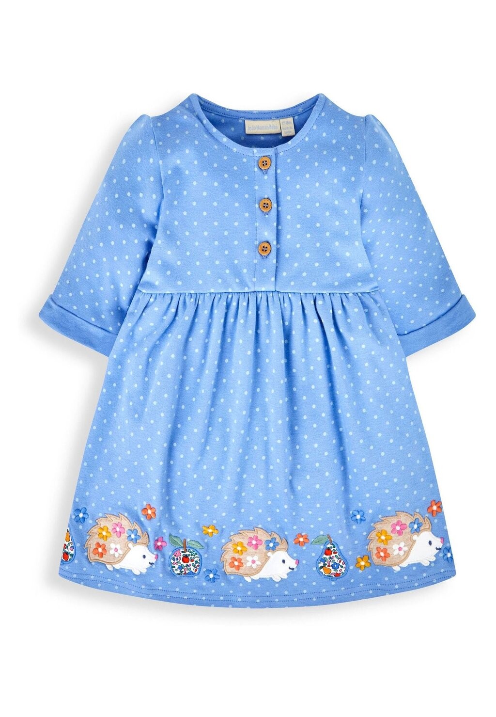 

Летнее платье Applique Button Front JoJo Maman Bébé, цвет blue hedgehog