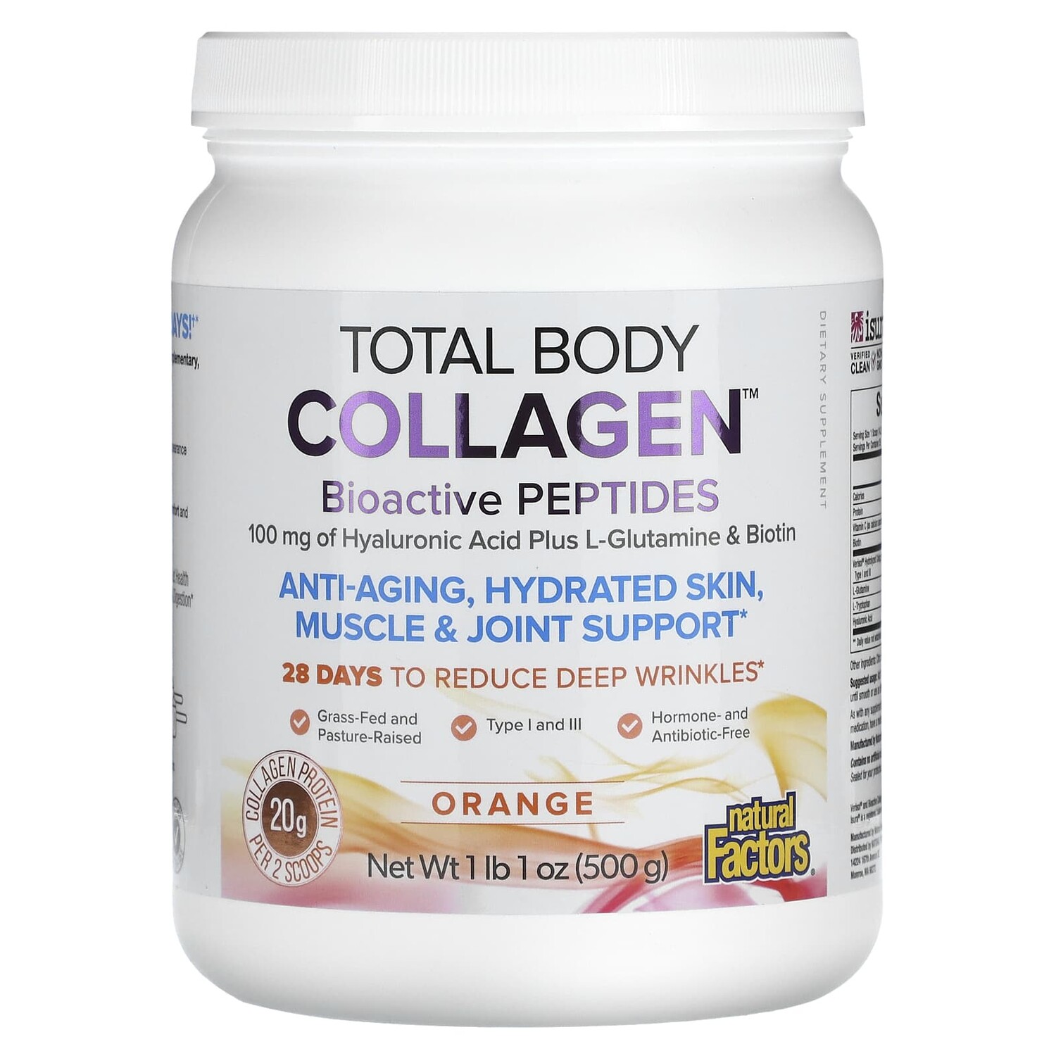 

Total Body Collagen, биоактивные пептиды, апельсин, 100 мг, 500 г (1 фунт 1 унция), Natural Factors