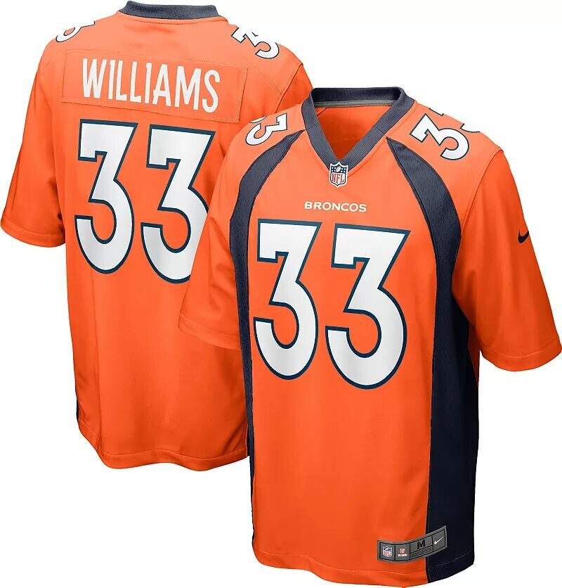 

Мужское джерси Nike Denver Broncos Javonte Williams #33 оранжевого цвета