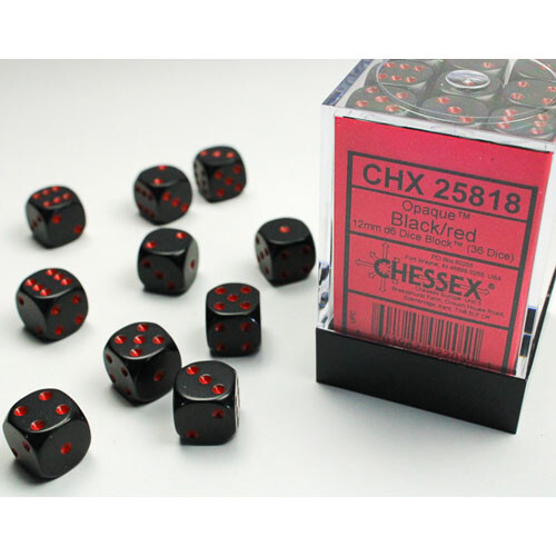 

Аксессуары Chessex Chessex 12mm d6 Set: Opaque - Black w/Red (36)