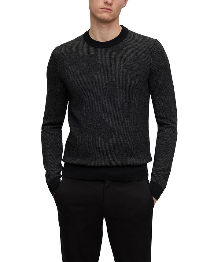 

Мужской двухцветный жаккардовый свитер с монограммой Hugo Boss, черный