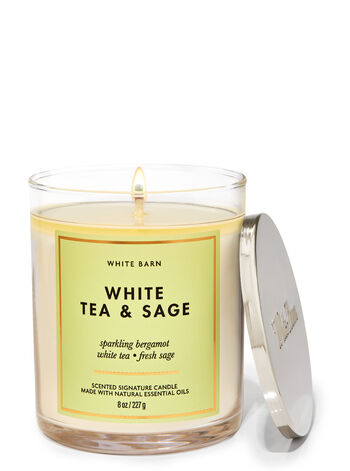 Фирменная свеча с одним фитилем White Tea & Sage, 8 oz / 227 g, Bath and Body Works