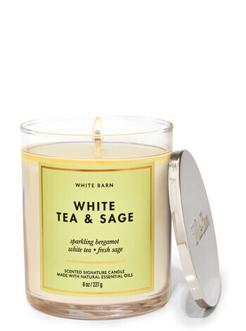 

Фирменная свеча с одним фитилем White Tea & Sage, 8 oz / 227 g, Bath and Body Works