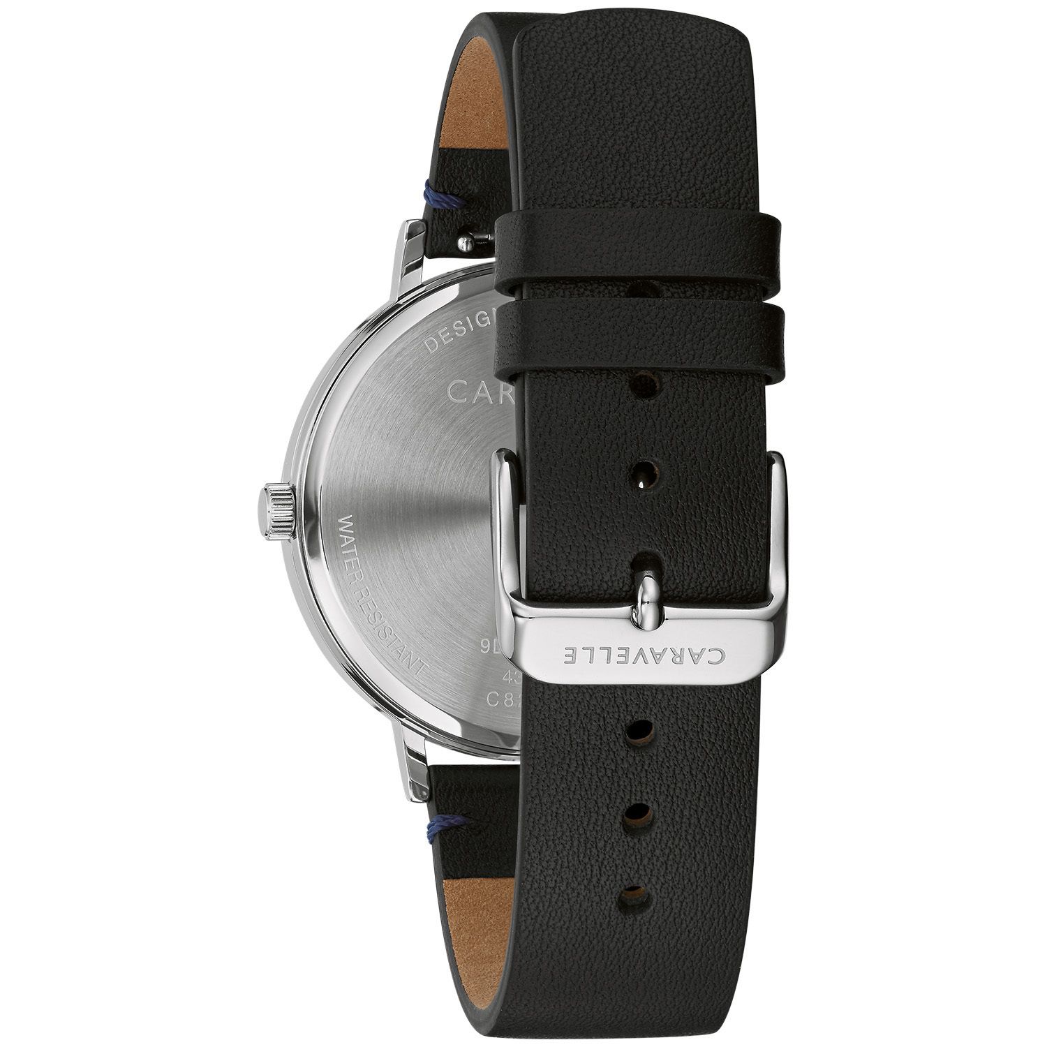 Мужские часы с черным кожаным ремешком и синим циферблатом — 43A156 Caravelle by Bulova