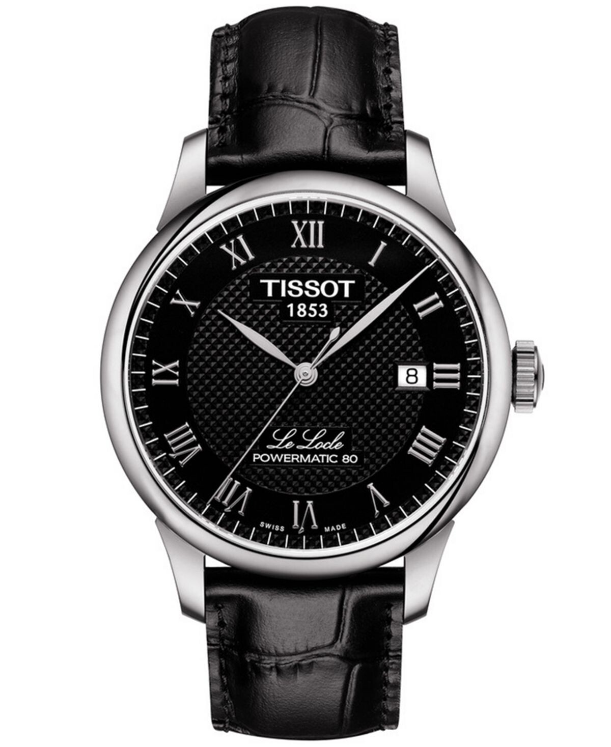 

Мужские швейцарские автоматические часы T-Classic Le Locle Powermatic 80 с черным кожаным ремешком 39,3 мм Tissot