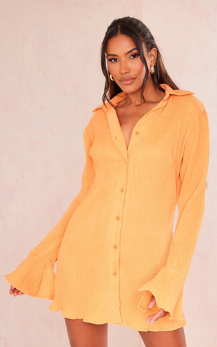 

PrettyLittleThing Платье-рубашка с расклешенными рукавами мандаринового цвета