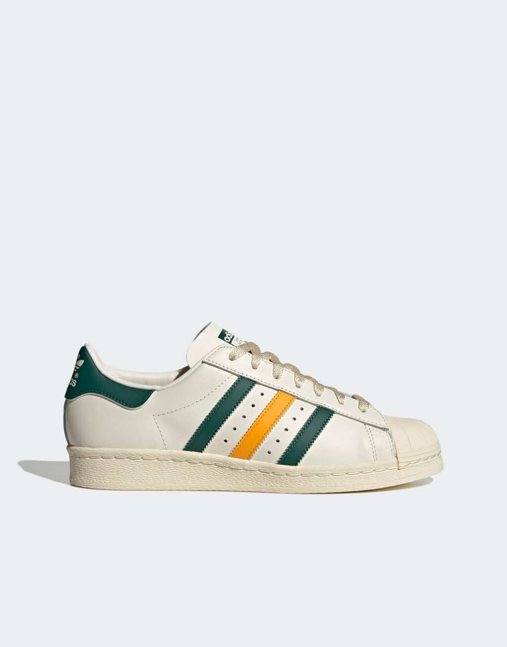 

Бело-зеленые кроссовки adidas Originals Superstar с желтыми полосками