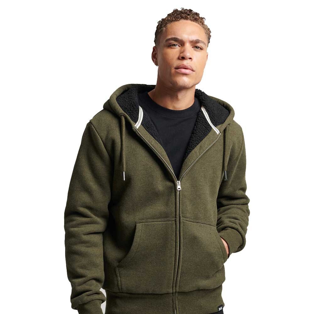

Толстовка Superdry Borg Lined Hood Full Zip, зеленый