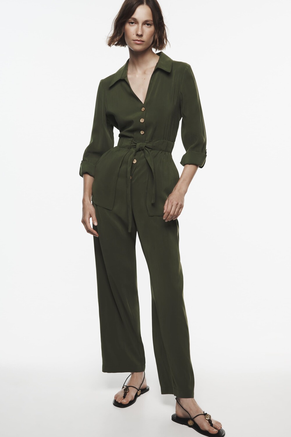 

Свободный комбинезон с поясом Zara, хаки