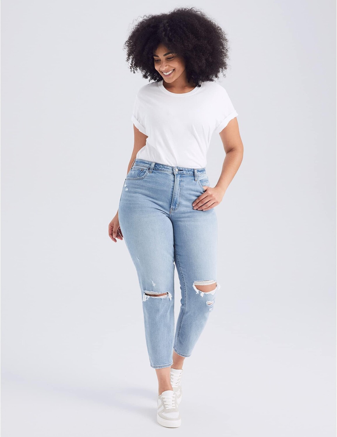 

Джинсы Curve Love High Rise Mom Jeans Abercrombie & Fitch, цвет Medium Wash Destroy