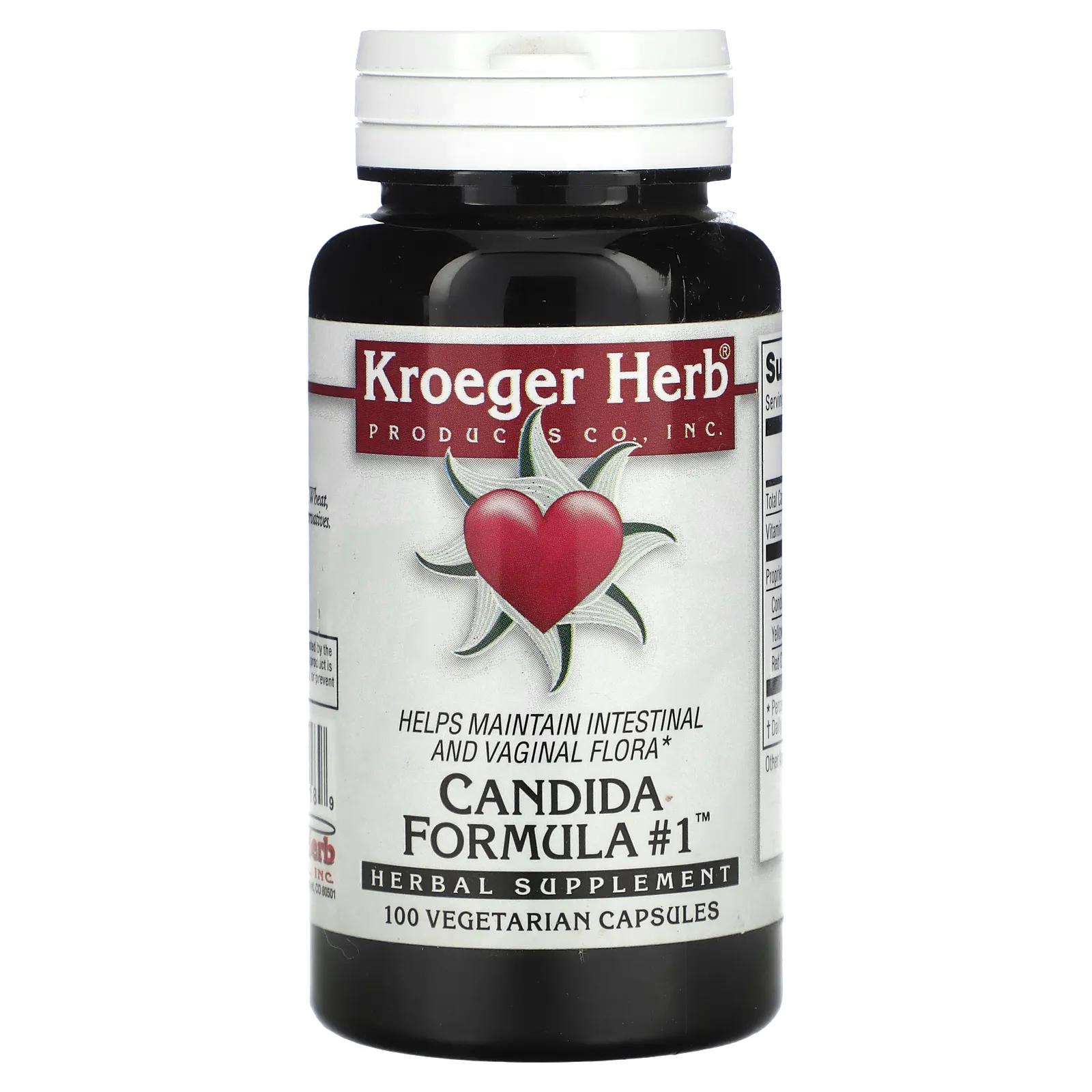 Kroeger Herb Co Candida Formula # 1 100 вегетарианских капсул kroeger herb co свежемолотая гвоздика 100 вегетарианских капсул