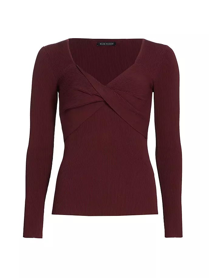 

Свитер перекрученной вязки в рубчик Elie Tahari, цвет black cherry