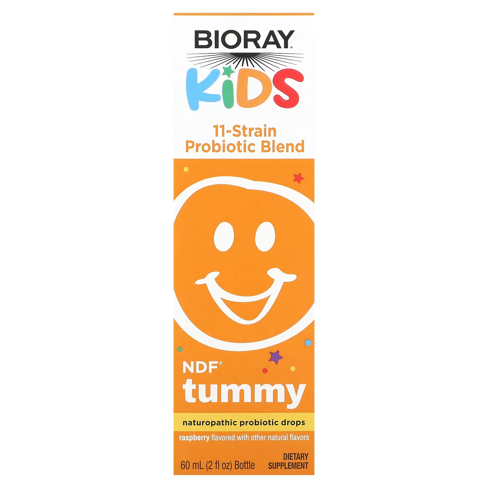 Смесь пробиотиков Bioray Kids NDF Tummy с 11 штаммами и малиной, 60 мл kids ndf sleepy maple 2 жидких унции 60 мл bioray
