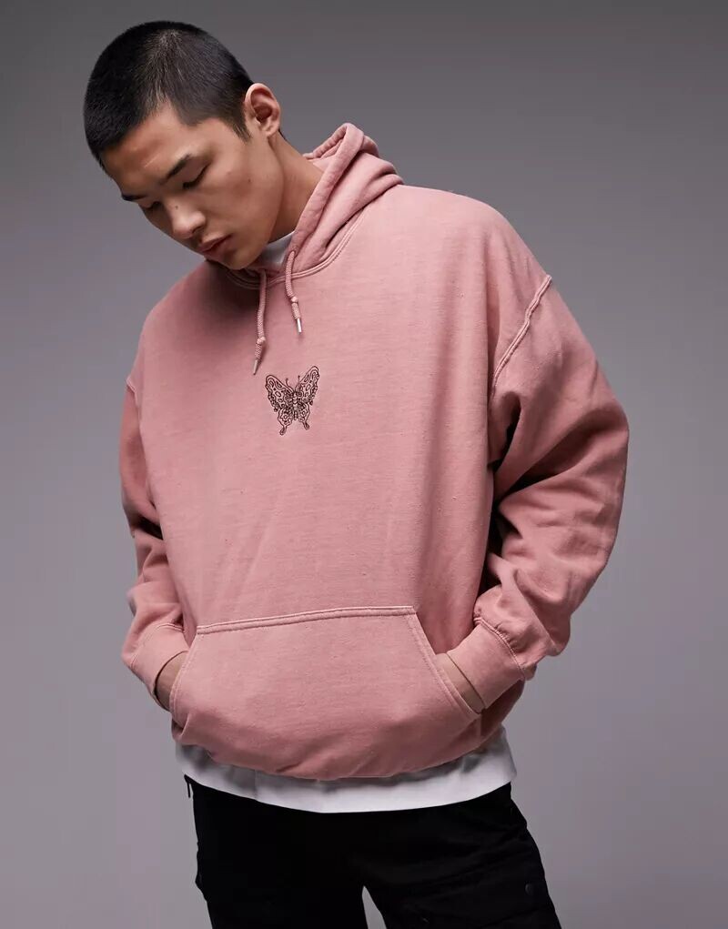 

Розовая толстовка оверсайз Topman с вышивкой-бабочкой