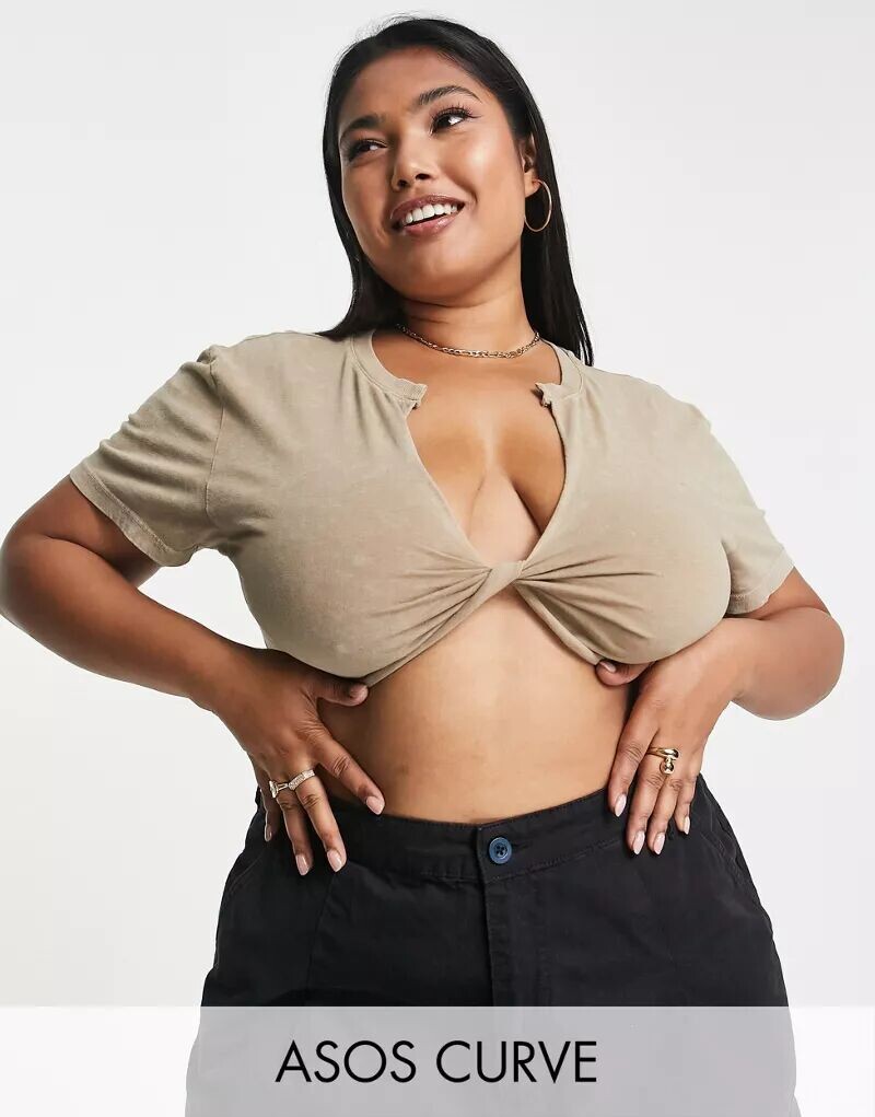 

Серый укороченный топ ASOS DESIGN Curve с узлом