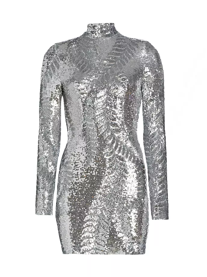 цена Мини-платье Sabrina с длинными рукавами и пайетками Michael Costello Collection, цвет silver sequin