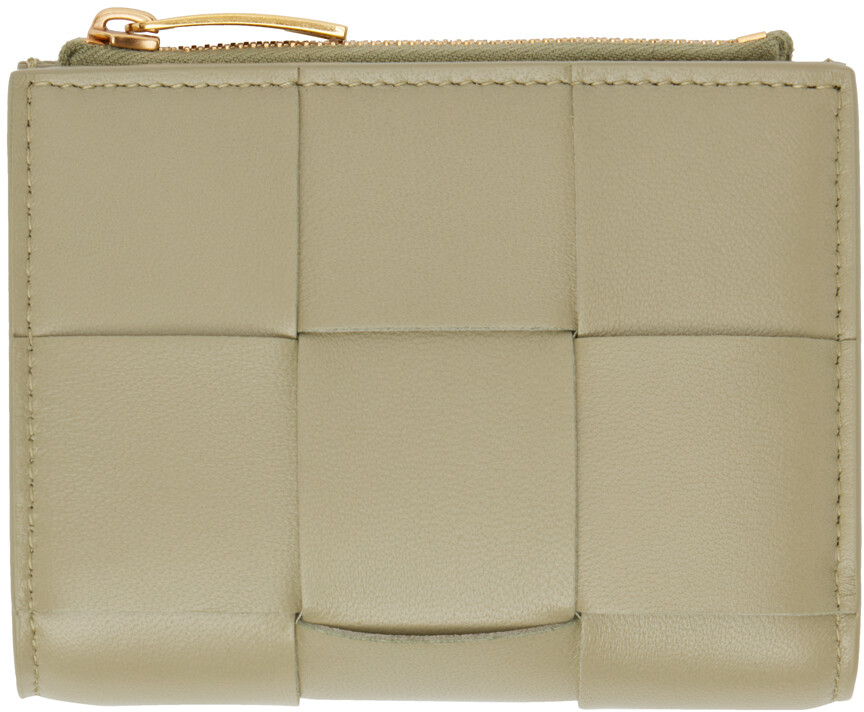 

Маленький кошелек двойного сложения цвета хаки Bottega Veneta