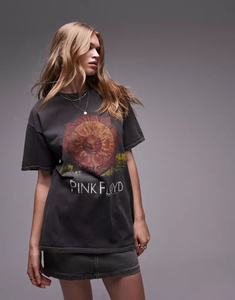 

Угольная футболка Topshop с лицензионным графическим принтом Pink Floyd