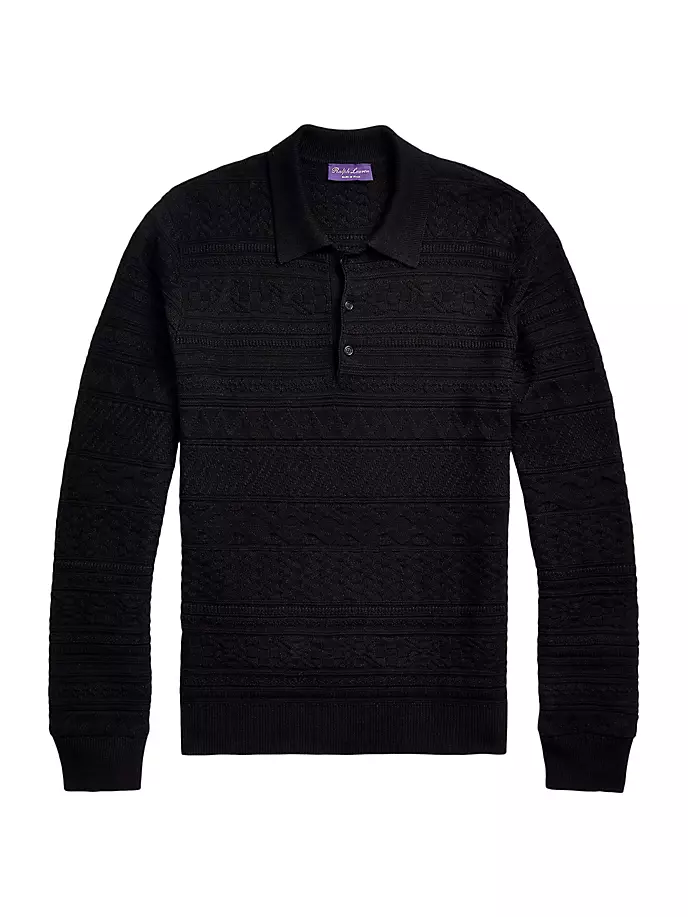 

Текстурированная льняная рубашка-поло с длинными рукавами Ralph Lauren Purple Label, черный