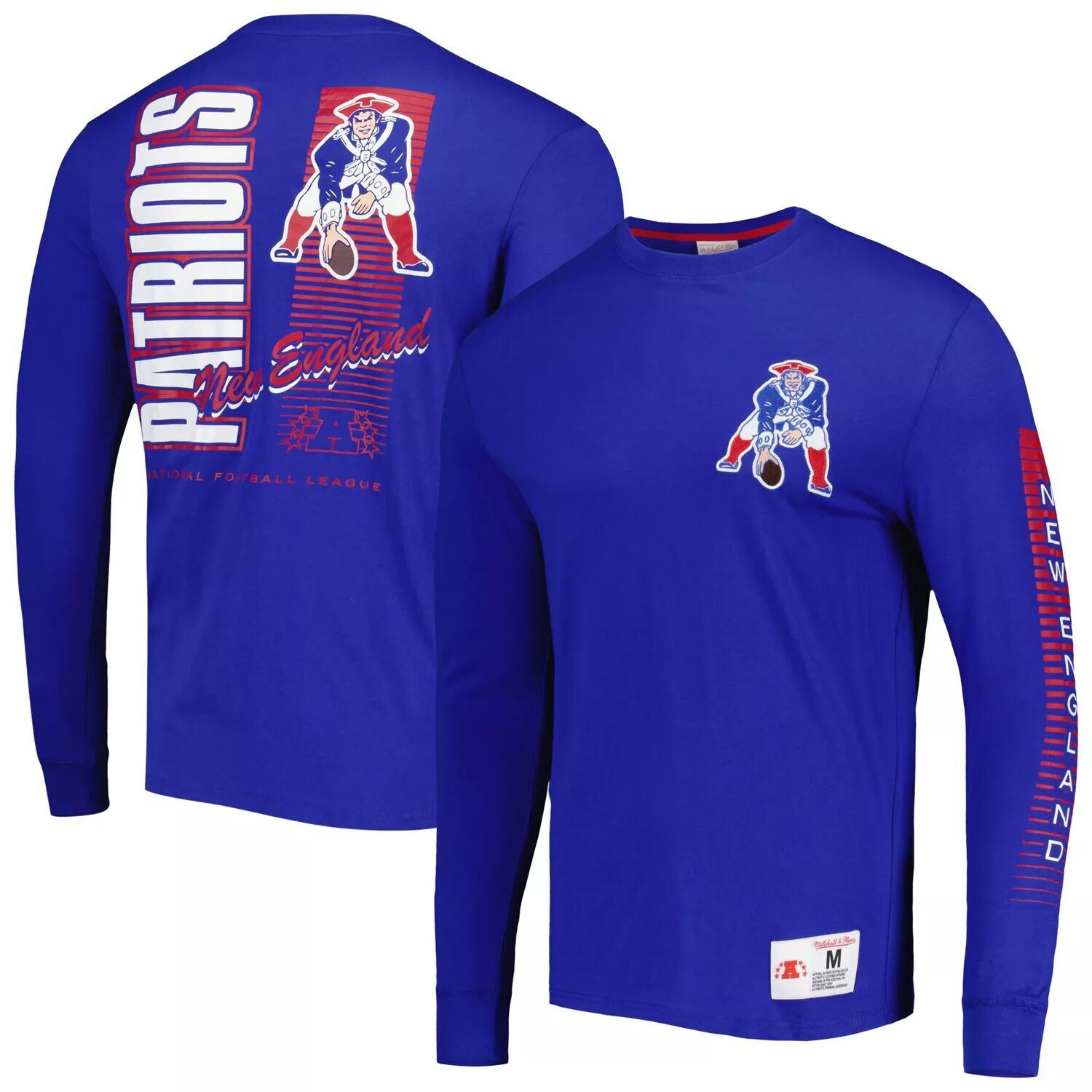 

Мужская модная футболка с длинным рукавом Mitchell & Ness Royal New England Patriots Gridiron Classics