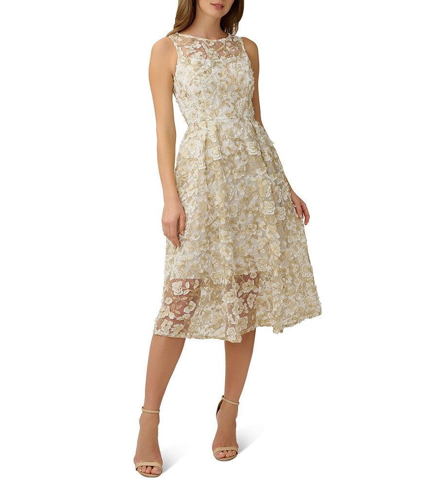 цена Adrianna Papell Расклешенное платье с круглым вырезом и цветочной вышивкой, цветочный