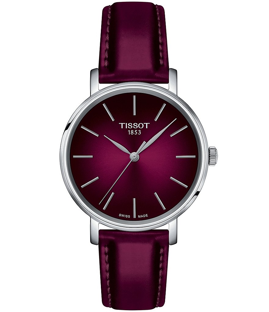 цена Женские аналоговые кварцевые часы Tissot Everytime с фиолетовым ремешком, фиолетовый