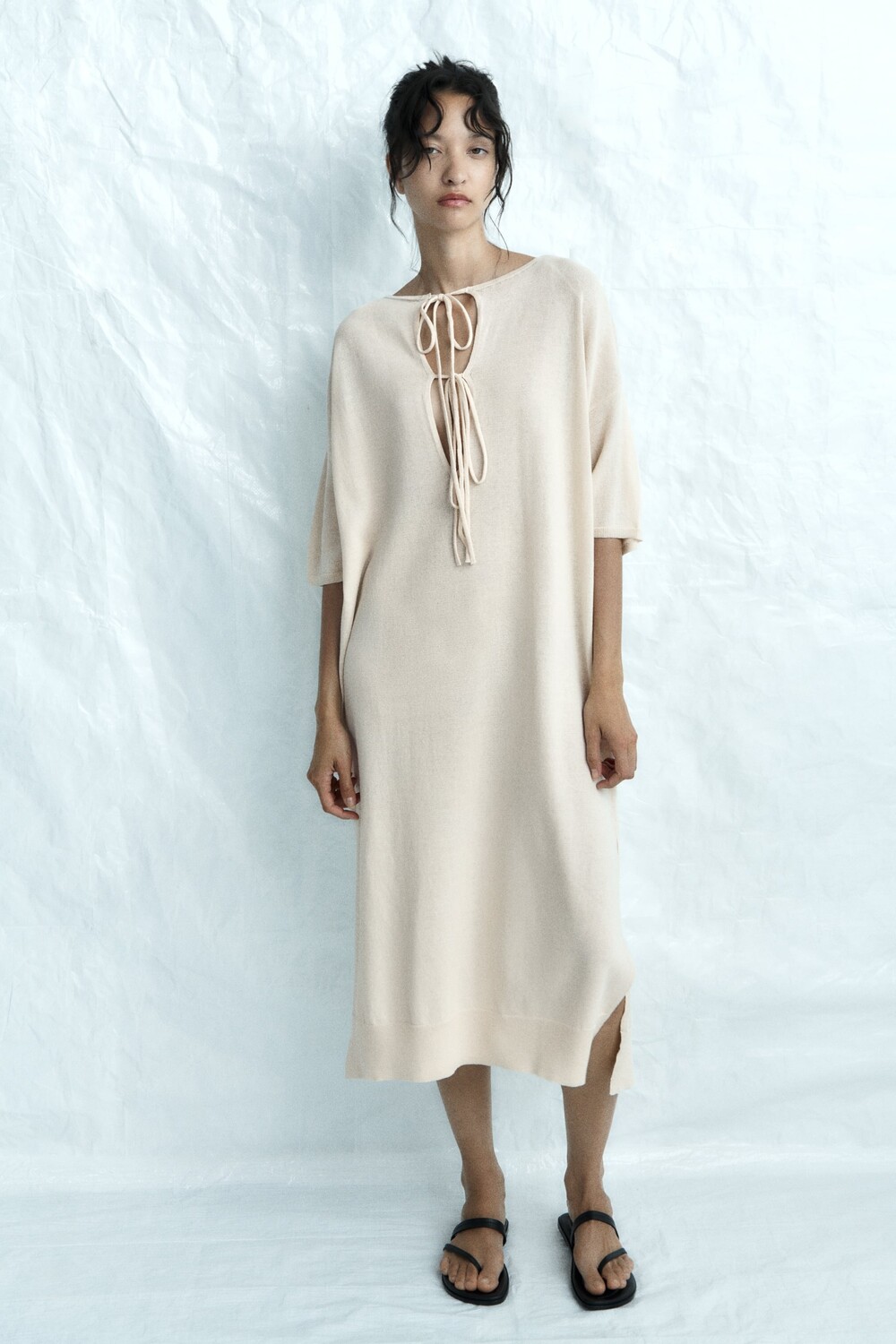

Вязаная туника с кулисами Zara, экрю