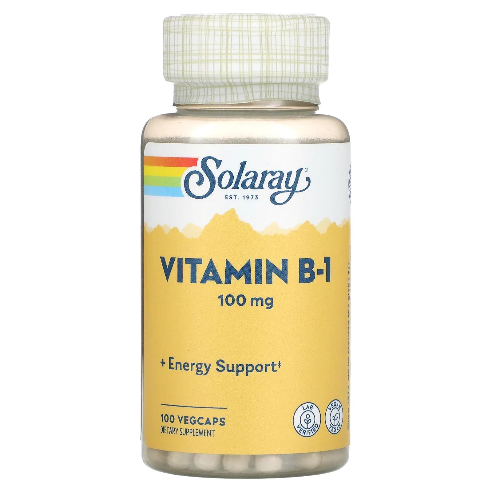 Solaray Витамин B-1 с алоэ вера 100 мг 100 капсул на растительной основе solaray бузина 450 мг 100 капсул на растительной основе