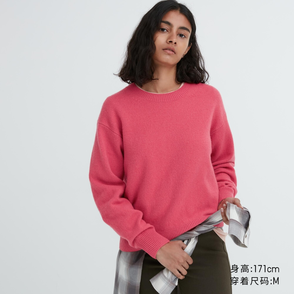 

Свитер Uniqlo из мягкой овечьей шерсти с круглым вырезом, розовый