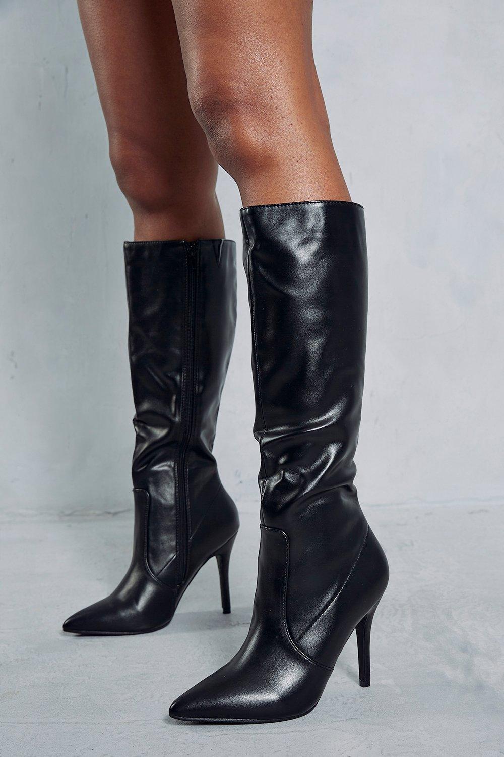 Кожаные сапоги до колена с острым носком MISSPAP, черный женские кожаные сапоги на шпильке черные сапоги выше колена с острым носком и боковой молнией 2024
