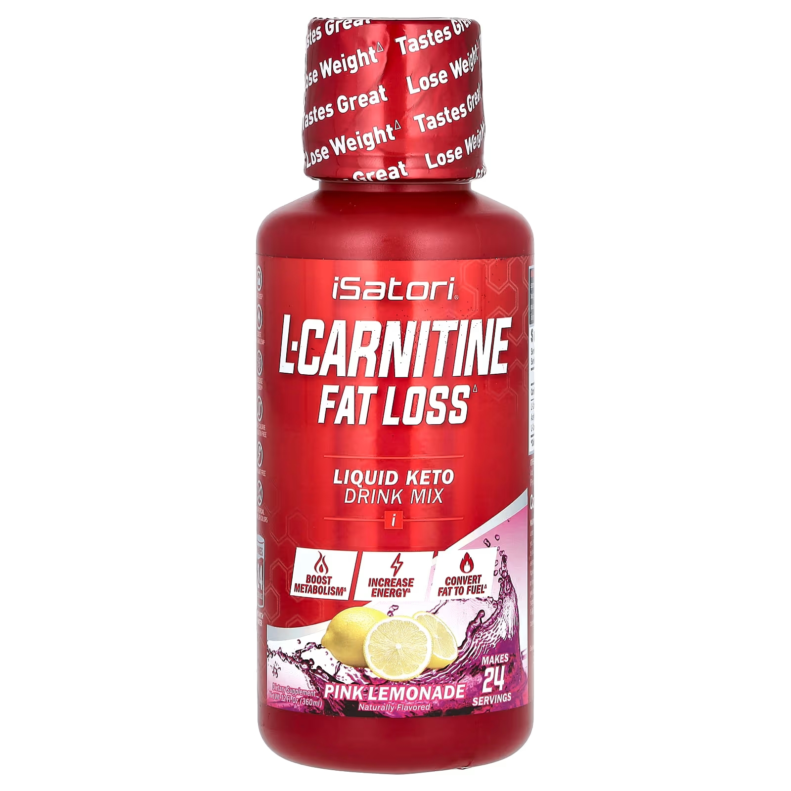 Isatori L-карнитин жидкая смесь для кетодиеты розовый лимонад 360 мл (12 жидк. унций)