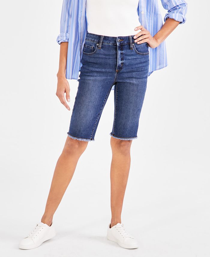 Женские джинсовые шорты-бермуды со средней посадкой и необработанными краями Style & Co, цвет Blue Lapis