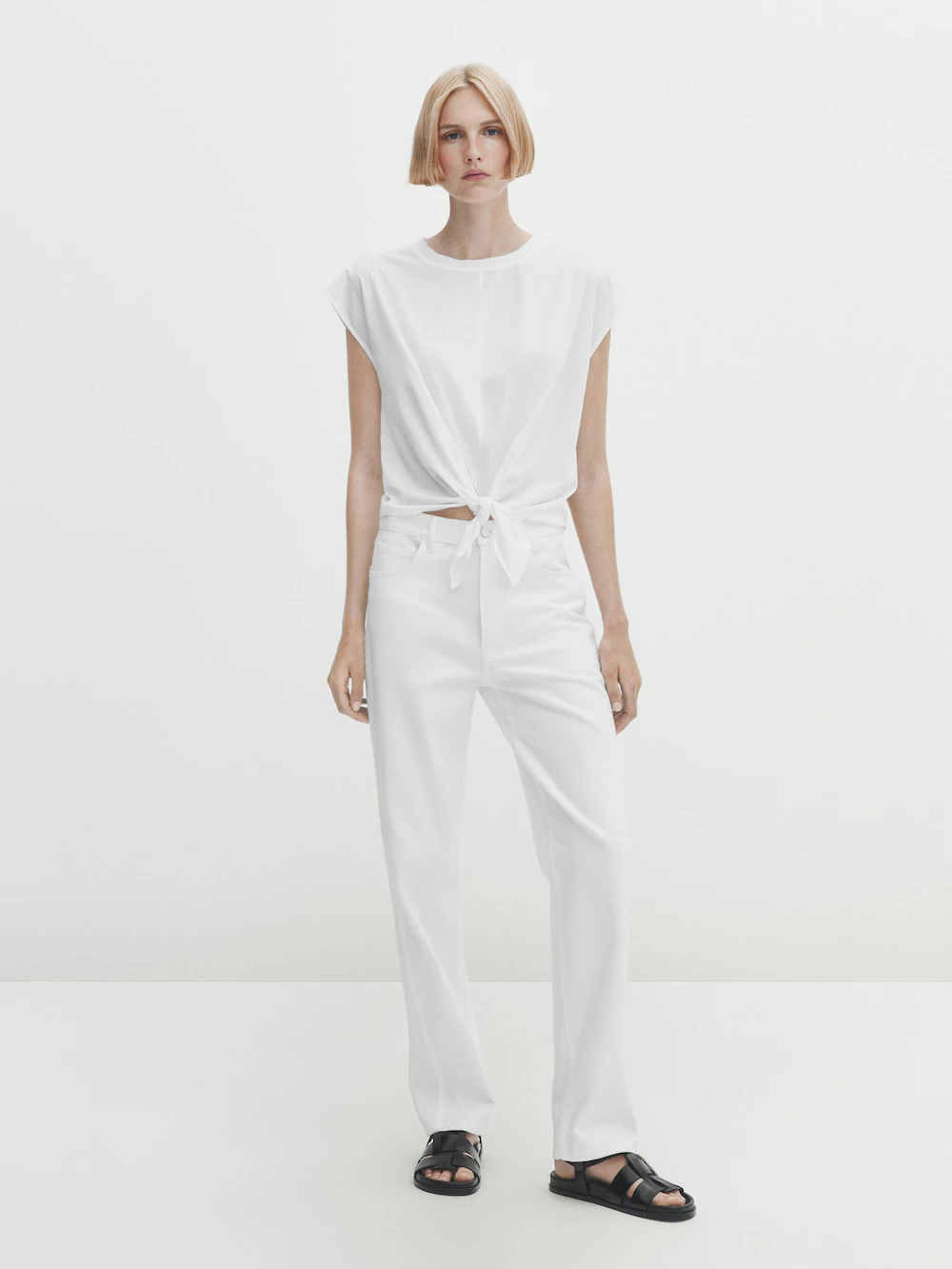 

Футболка из 100% хлопка с передним узлом Massimo Dutti, кремовый, Бежевый