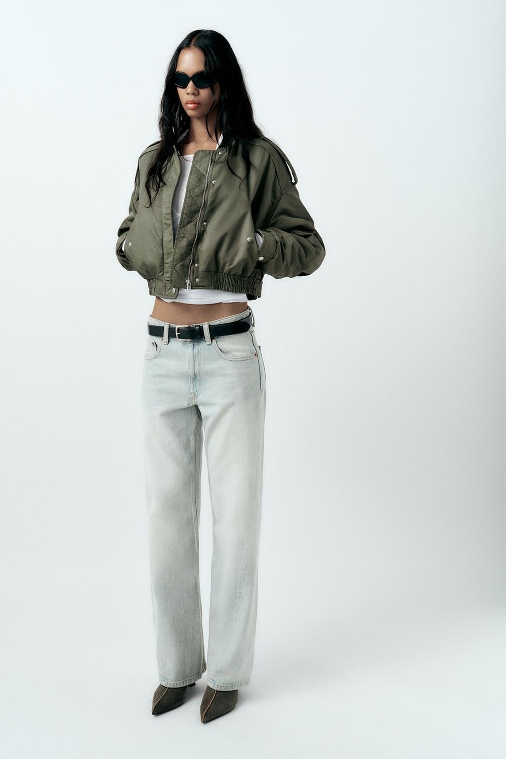 

Джинсы trf bootcut средней посадки ZARA, светло-синий