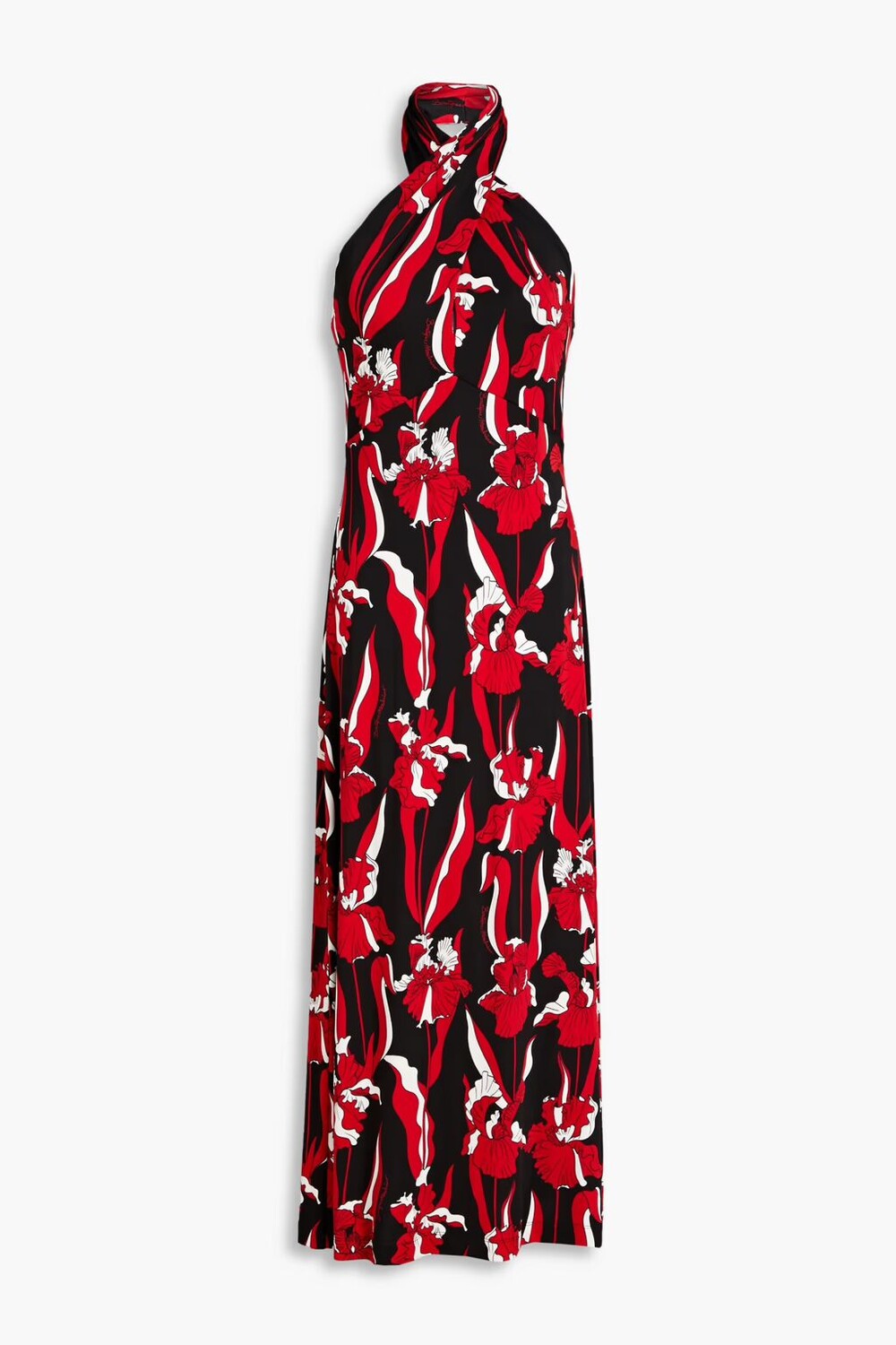 

Платье макси из джерси с цветочным принтом и вырезом халтер Boutique Moschino, черный