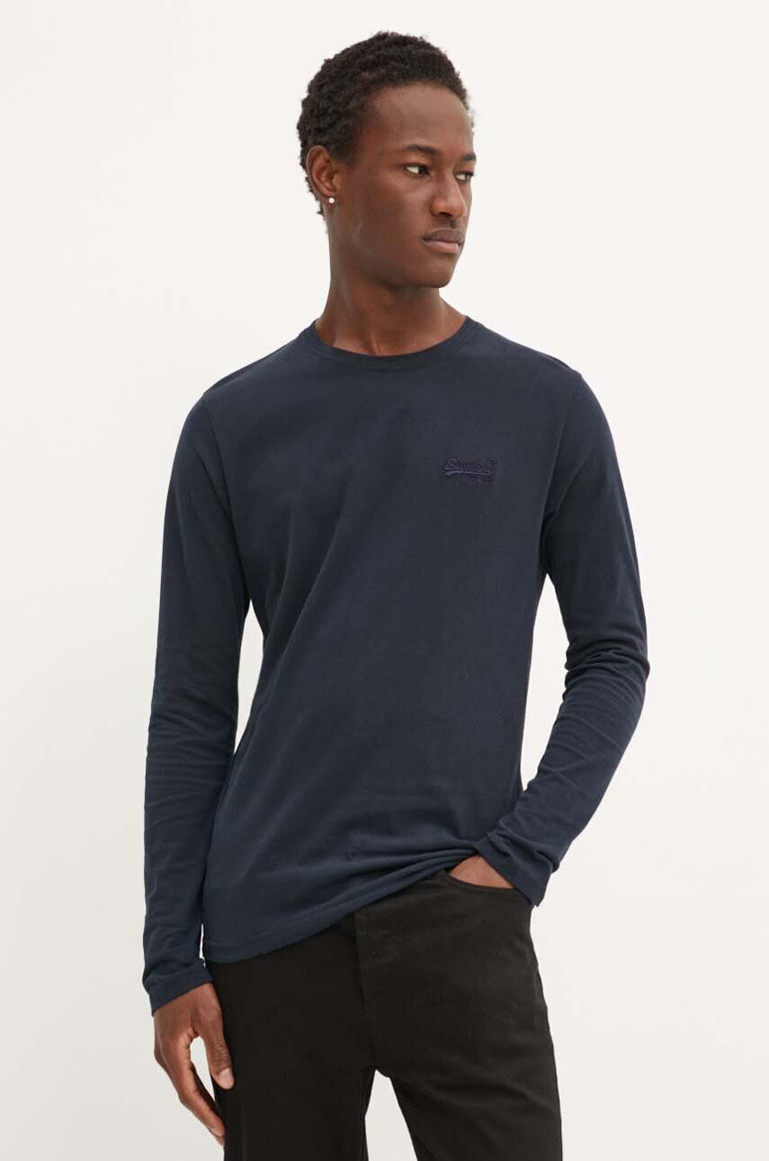 

Хлопковый топ с длинными рукавами Superdry, темно-синий