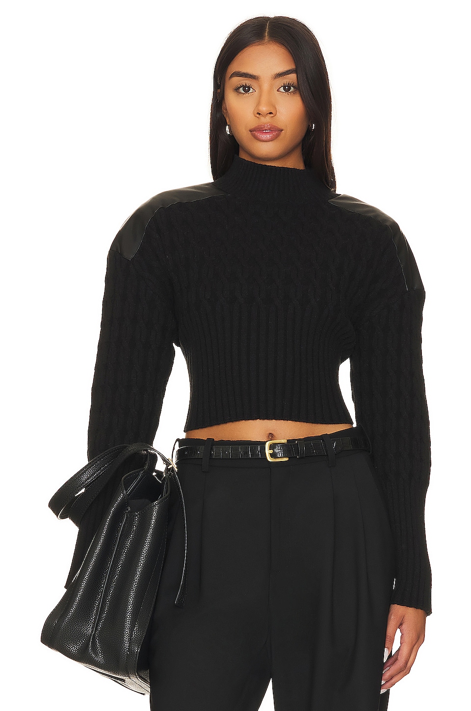 свитер central park west khloe cable turtleneck черный Свитер Central Park West Khloe Cable Turtleneck, черный