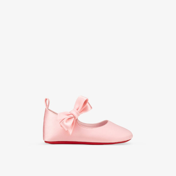 Туфли для кроватки Lou из шелка и кожи с бантиком для 0–12 месяцев Christian Louboutin, розовый 