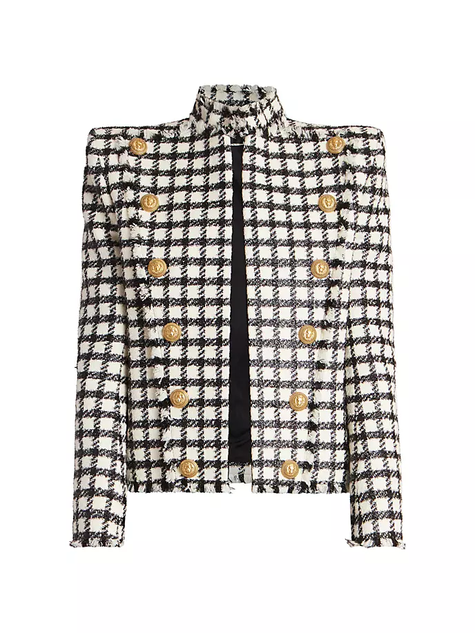 

Твидовый жакет в клетку из боковин Balmain, цвет ivory black
