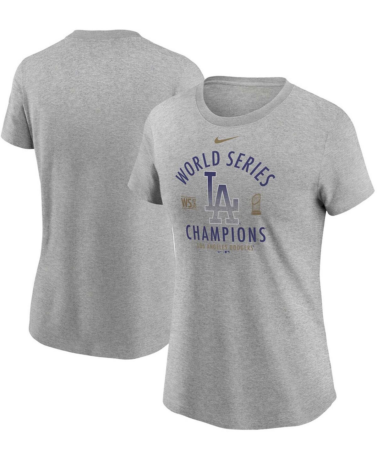 

Женская футболка Heather Charcoal Los Angeles Dodgers с чемпионами Мировой серии 2020 Nike