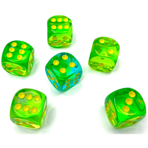 

Аксессуары Chessex Chessex 16mm d6 Set: Gemini Translucent - Green-Teal w/Yellow (12)