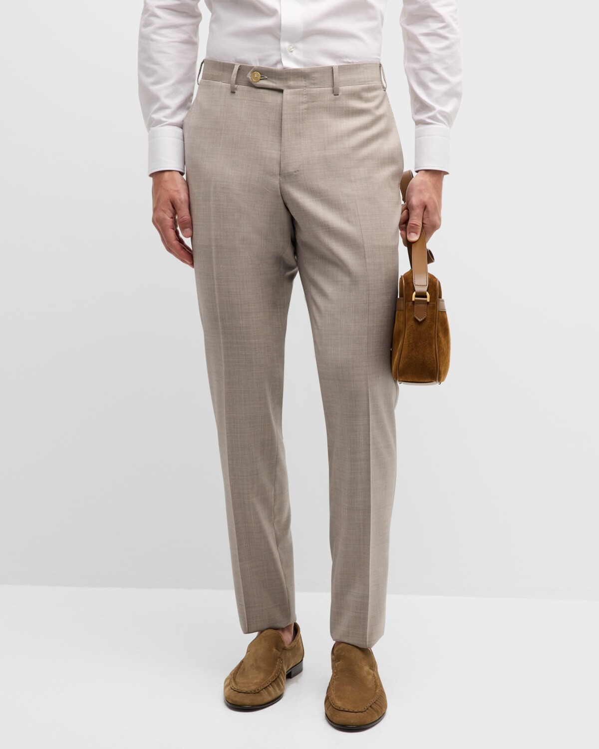 

Мужские однотонные брюки из шерстяного твила 150-х годов Canali, цвет Beige