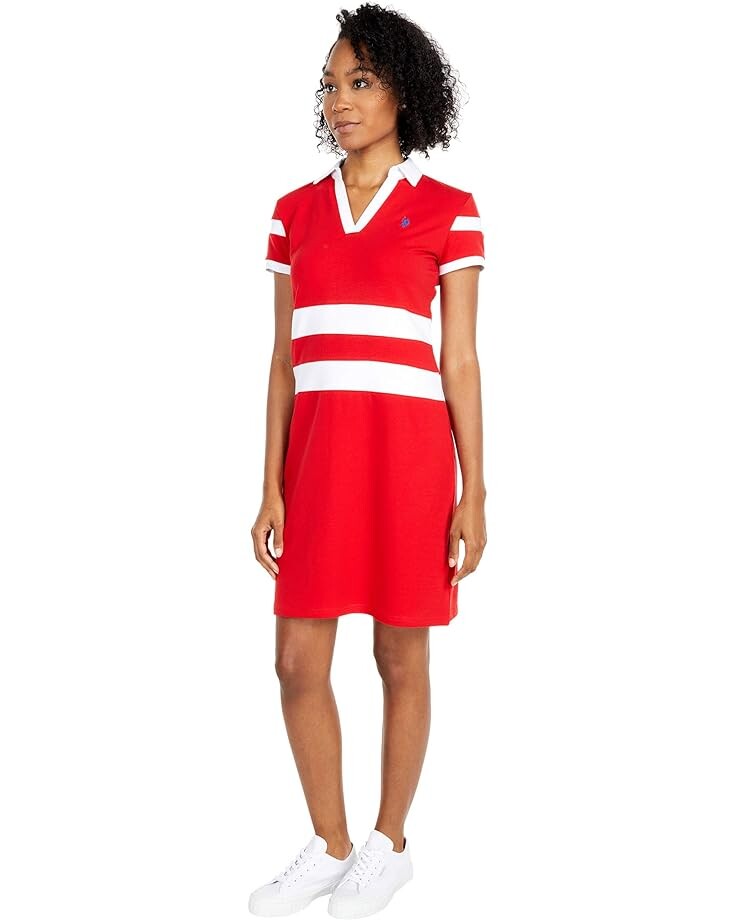 

Платье U.S. POLO ASSN. 2 Stripe V-Neck Polo Dress, цвет Racing Red