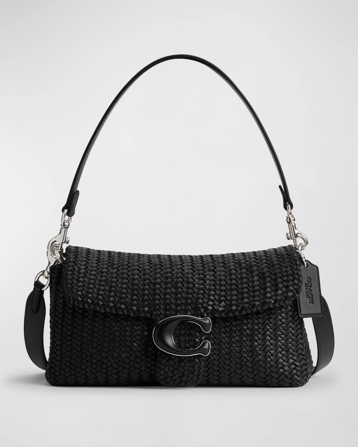 

Плетеная кожаная сумка через плечо Tabby Coach, черный