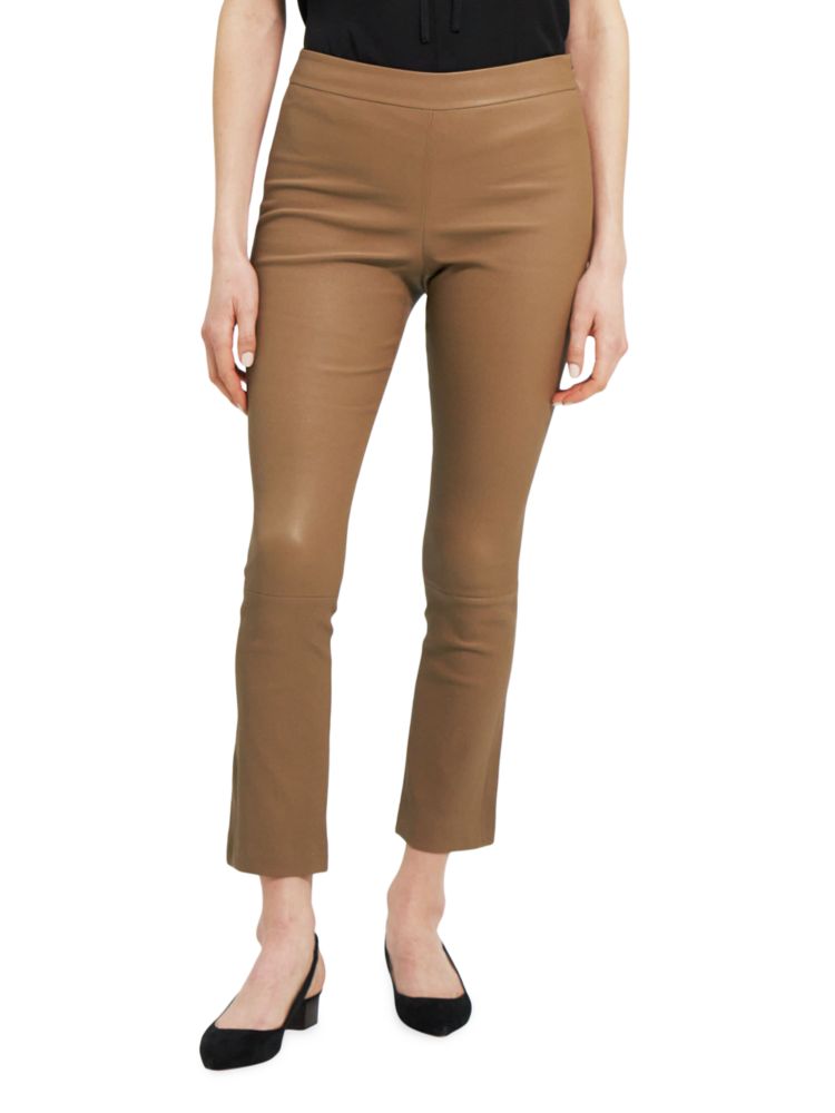 Кожаные узкие укороченные брюки Theory, цвет Truffle кожаные укороченные брюки redvalentino цвет cuoio