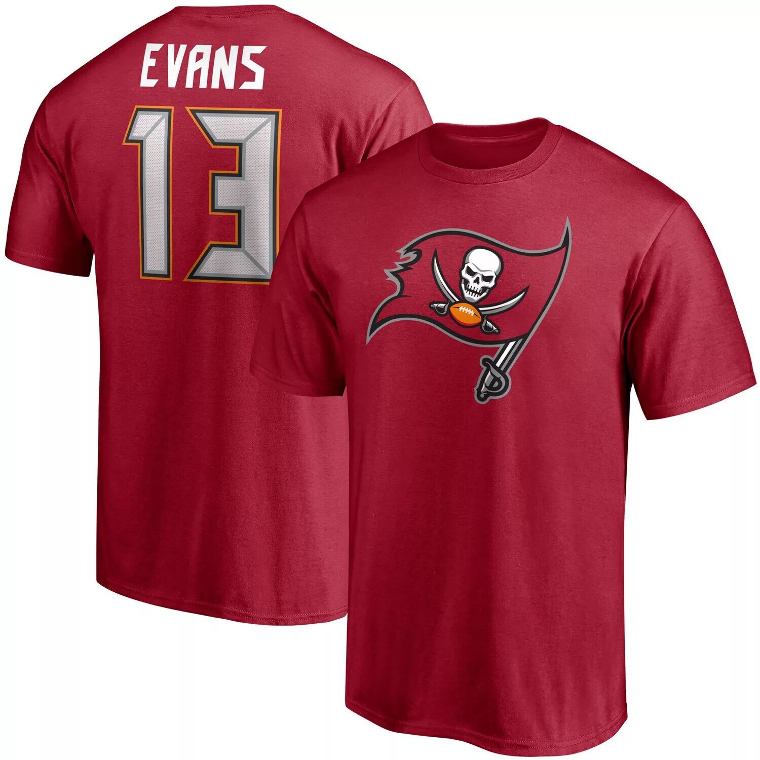 

Мужская красная футболка с логотипом Майка Эванса Tampa Bay Buccaneers со значком игрока, именем и номером Fanatics, Красный