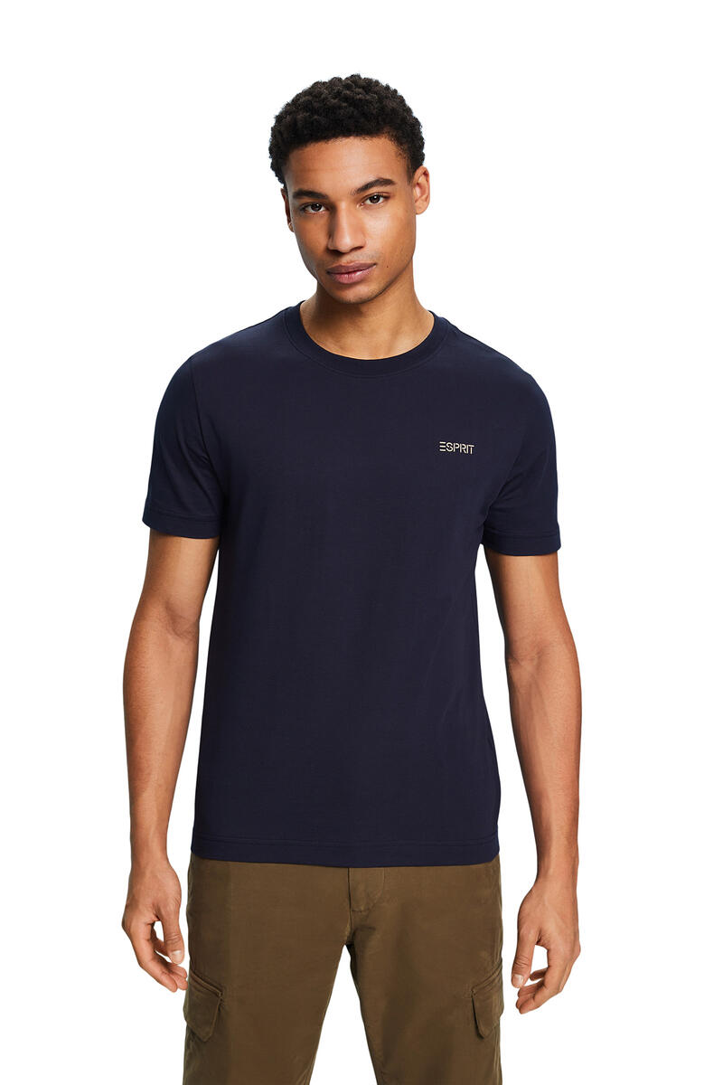 Базовая хлопковая футболка узкого кроя Esprit, темно-синий