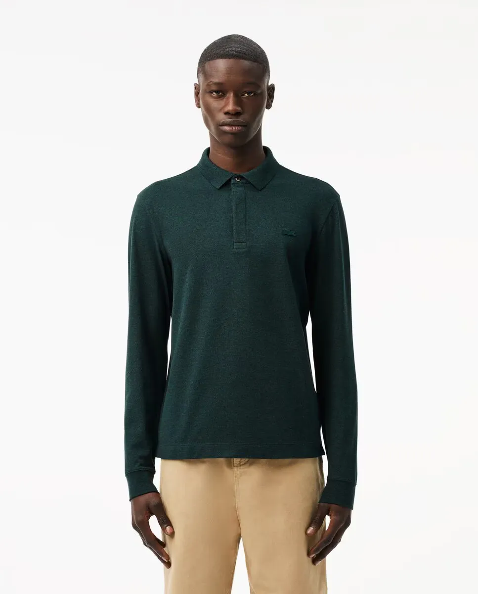 

Обычная мужская белая рубашка-поло с длинными рукавами Lacoste, зеленый