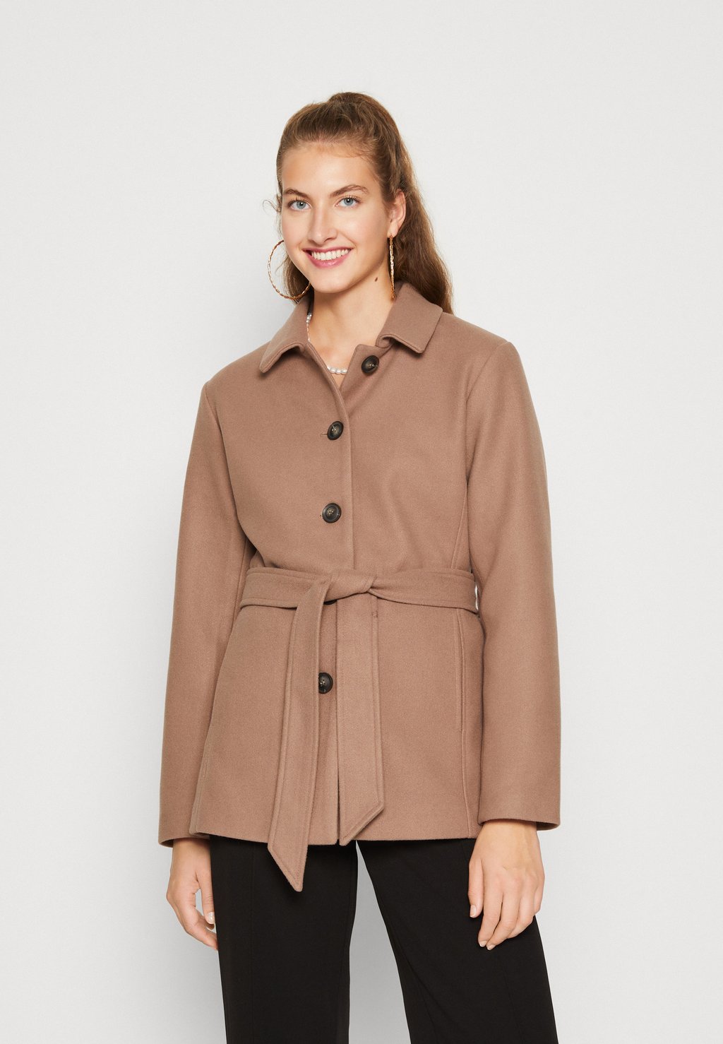 Классическое пальто Vilidra Short Belt Coat VILA, цвет brown lentil